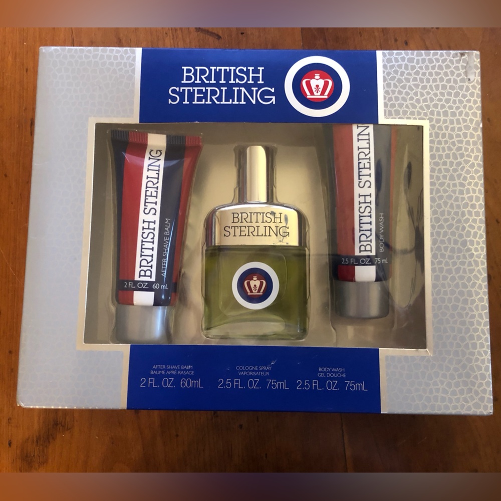 New and Sealed in Box “British Sterling” Set Aftershave Balm Body Wash Spray